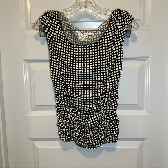 Max Studio Cream/Black Print Stretch Short Sleeve Blouse S - Picture 1 of 7